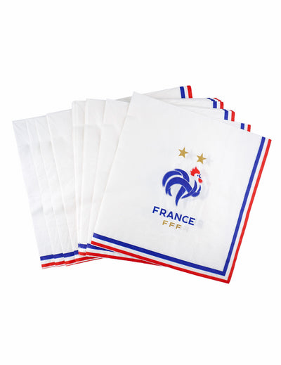 Serviettes FFF pour supporter blanches avec logo coq et liseré bleu blanc rouge