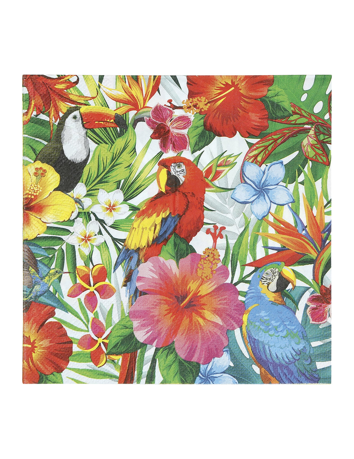 Serviettes oiseaux tropicaux pour fête multicolores avec toucan et perroquets