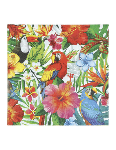 Serviettes oiseaux tropicaux pour fête multicolores avec toucan et perroquets