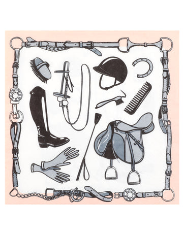 20 papirnatih prtičkov s konjeniško tematiko, 33 x 33 cm roza in siva