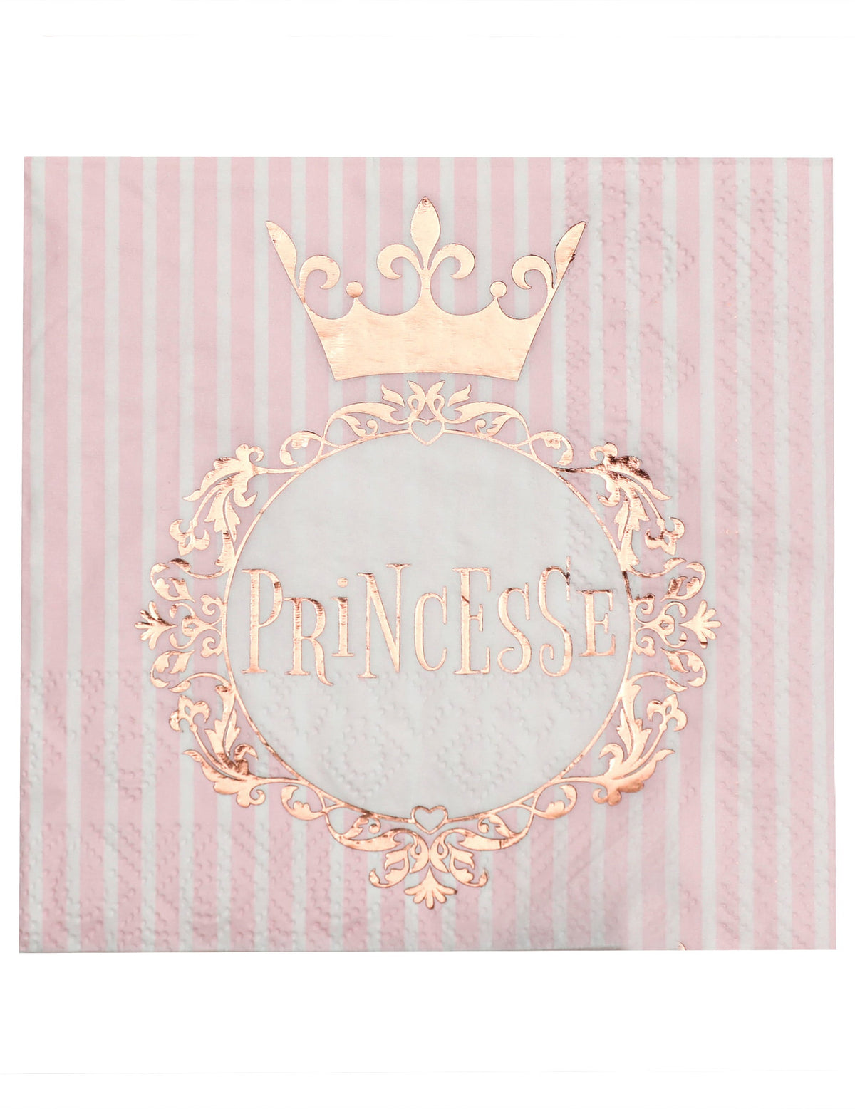 Serviettes Princesse rose gold à rayures roses et blanches avec motif de couronne