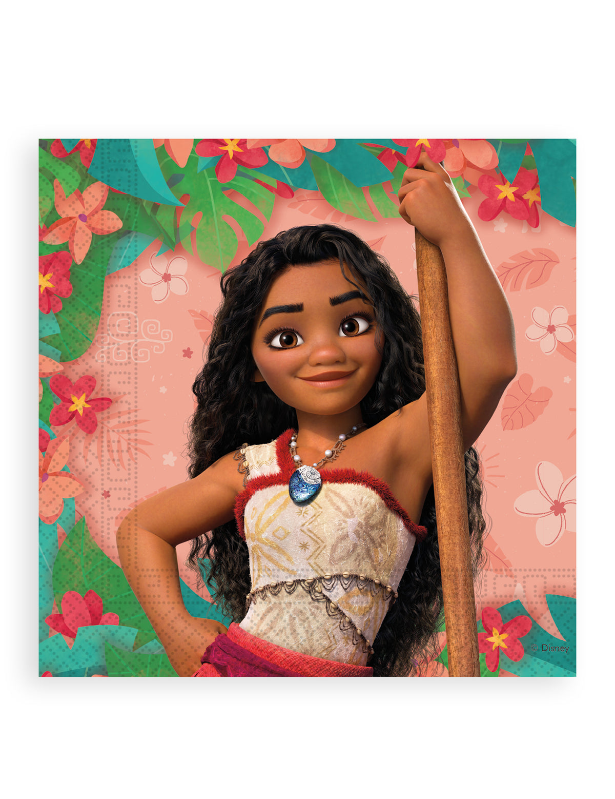Serviettes Vaiana 2 pour fête rose et corail avec fleurs tropicales