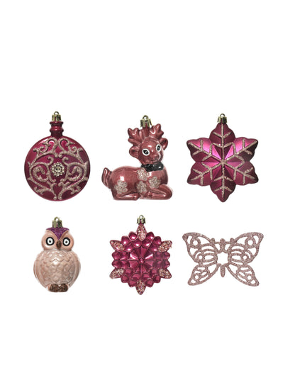 20 roza okraskov za božično drevo z bleščicami in metulji 7 cm