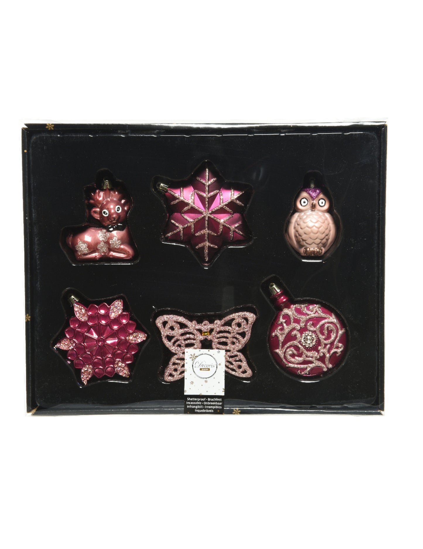 20 roza okraskov za božično drevo z bleščicami in metulji 7 cm