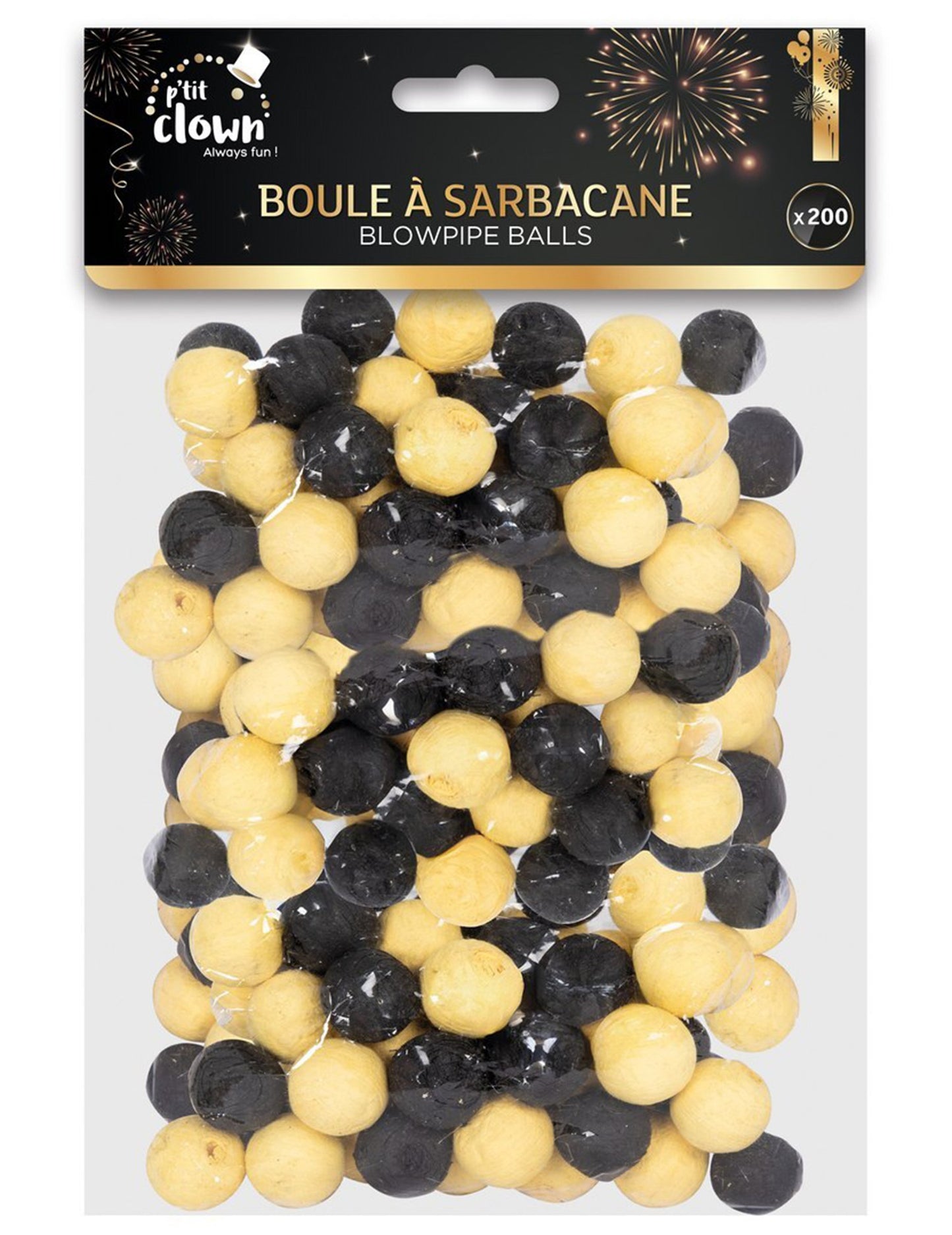 200 črno-zlatih kroglic za pihalke 