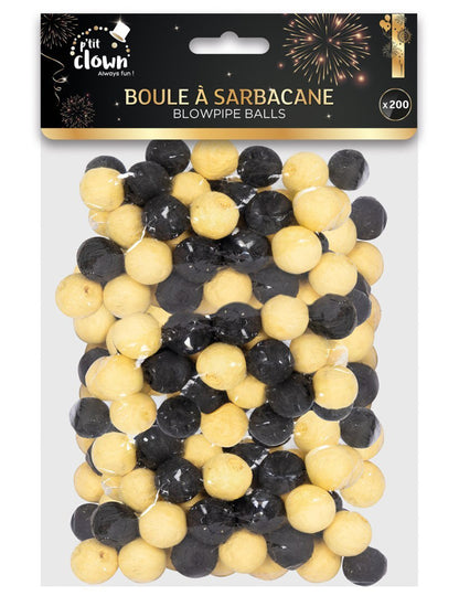 200 črno-zlatih kroglic za pihalke 
