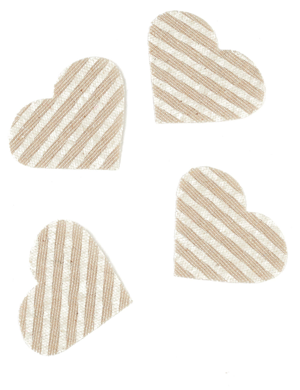 Confettis cœur en lin rayé pour mariage beige et blanc