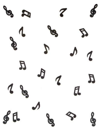 24 črnih lesenih glasbenih not kot konfeti za mizo 