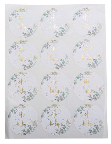 24 okroglih nalepk z motivom rastlin in zlata "Oh Baby" 5 cm