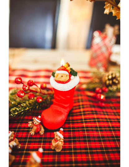 3 svečke v obliki božičkovih škornjev z medvedkom, 5,5 x 3,5 cm