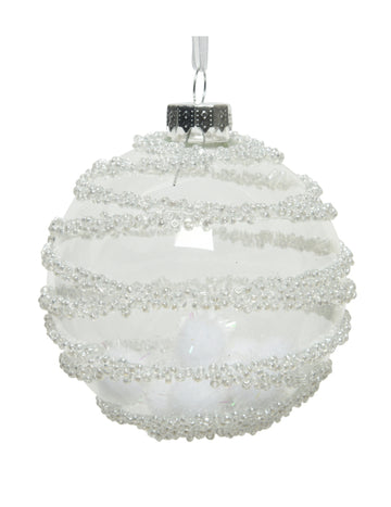 3 prozorne steklene kroglice s cofki 8 cm, zasneženo okolje