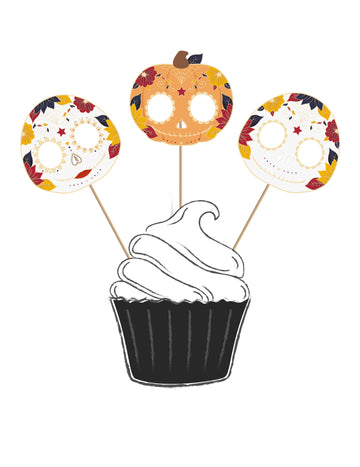 3 leseni podstavki za torto Dia de los Muertos 20 cm kalavera in buča