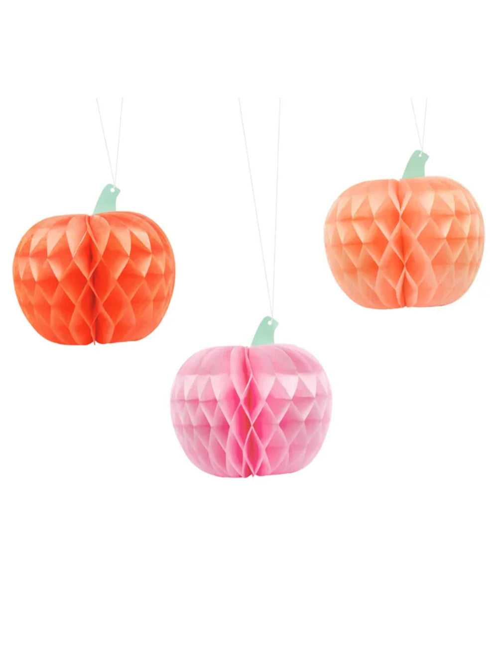 Citrouilles en papier alvéolé Halloween pour décoration de fête orange et rose pastel à suspendre