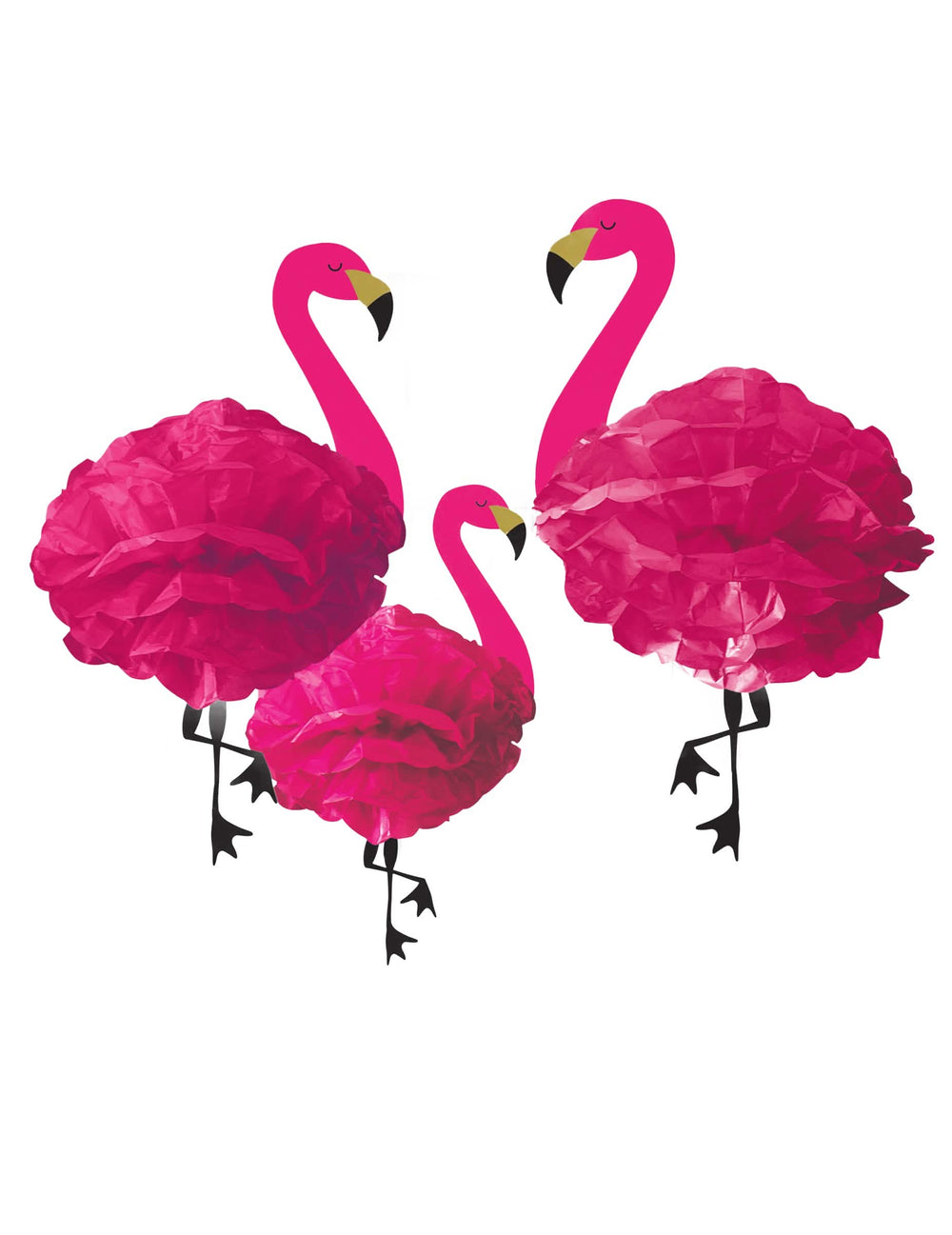 3 papirnate viseče dekoracije s flamingi v tropski temi roza fuksija