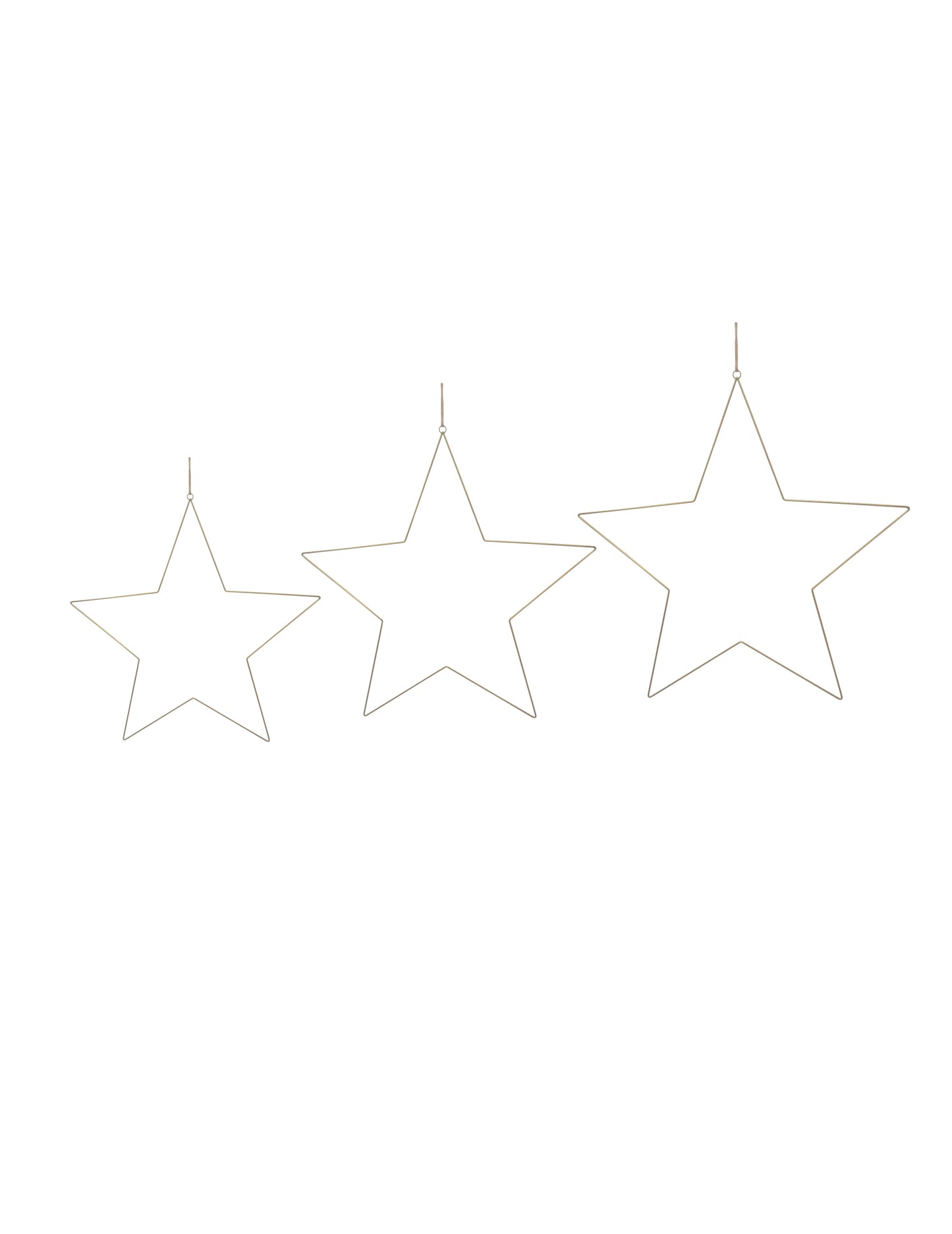 3 viseči okraski v obliki zlatih zvezd, 30 do 50 cm