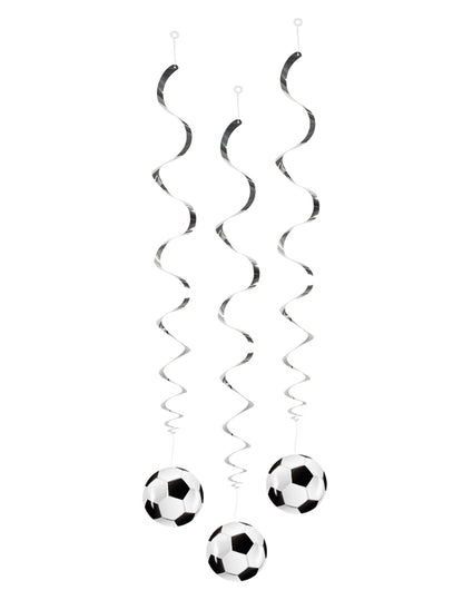 Décorations à suspendre Foot party pour fête argentées avec ballons de football noir et blanc