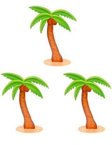 3 décorations en bois palmiers 9 cm pour fête hawaïenne