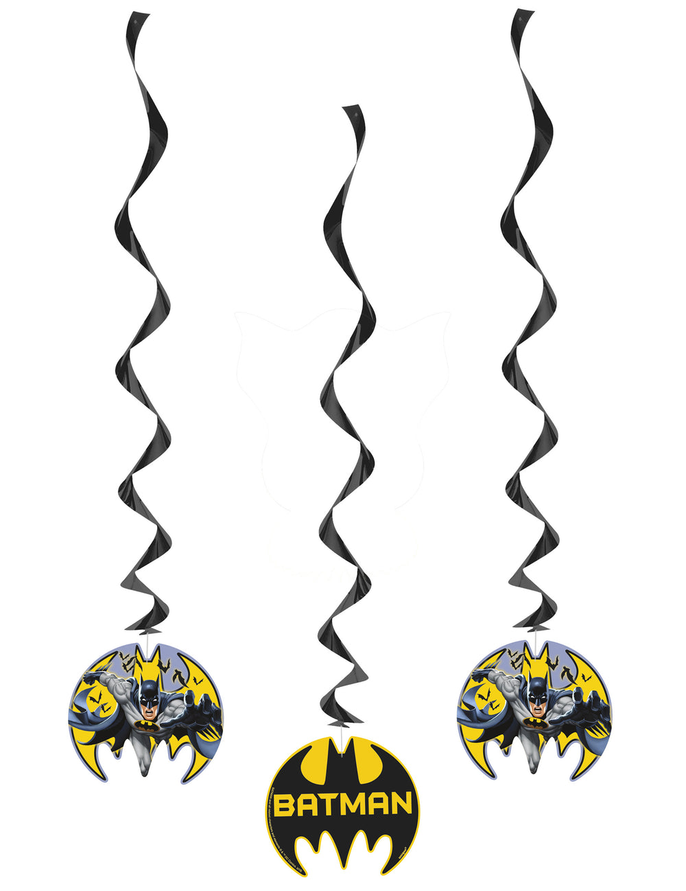 Décorations spirale à suspendre Batman noires et jaunes avec médaillons