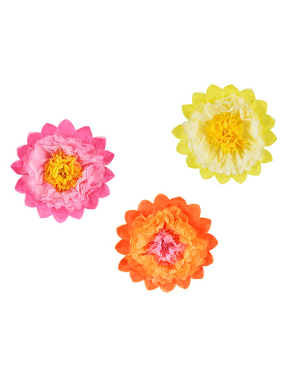 3 veliki orjaški papirnati cvetovi v roza, rumeni in oranžni barvi 35 cm obesiti