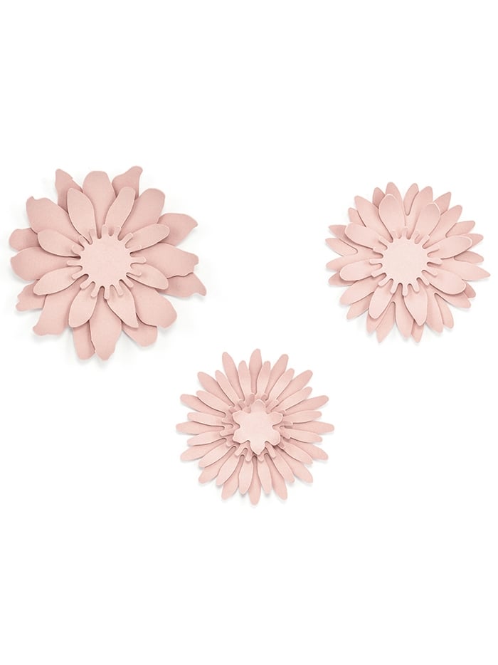 3 rožnate 3D papirnate rože v pudrasti barvi 