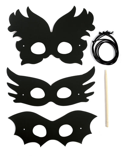 3 masques plats à gratter en carton festival loisir créatif pour enfant et adulte noirs avec stylet