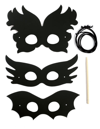 3 masques plats à gratter en carton festival loisir créatif pour enfant et adulte noirs avec stylet