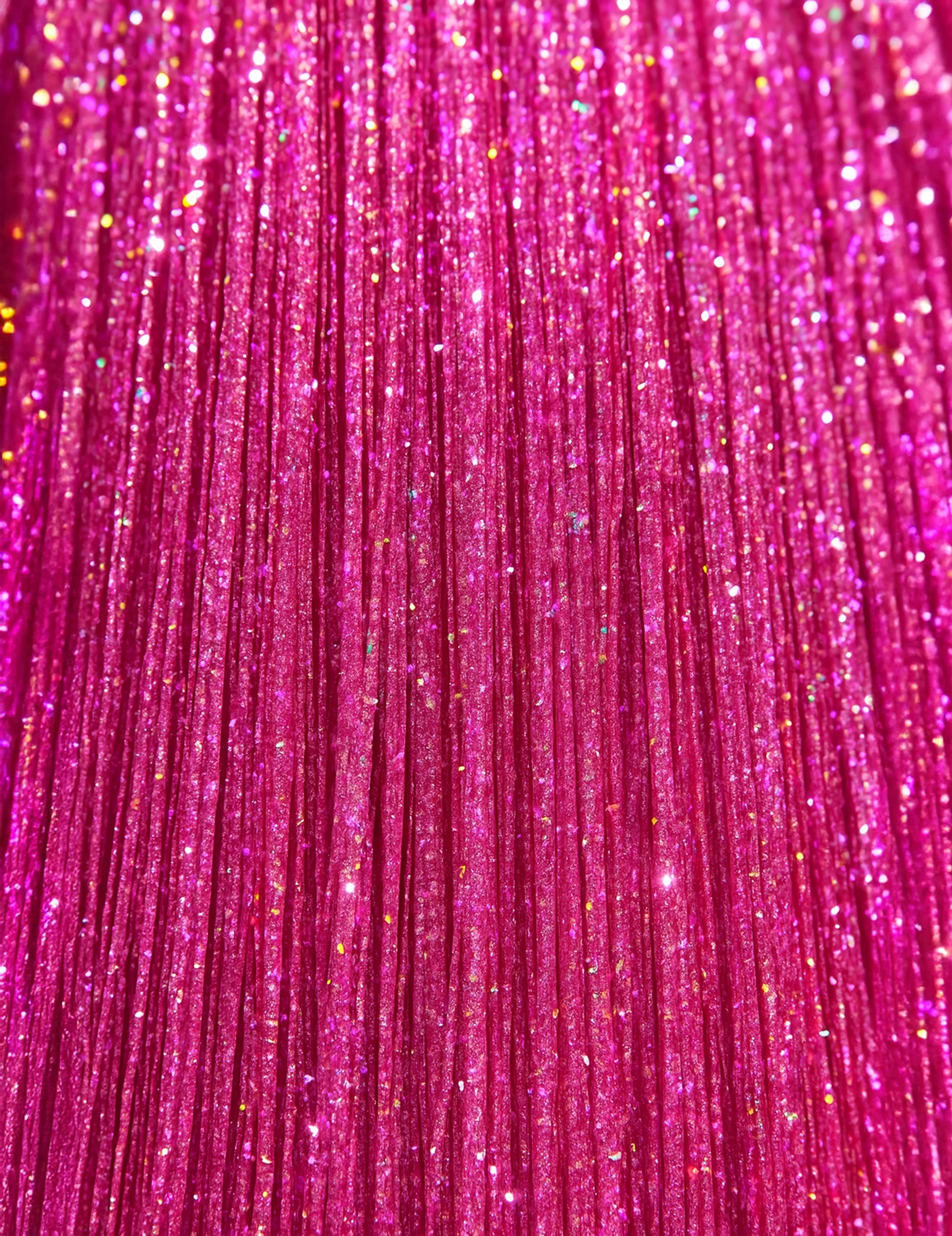 Gros plan sur les fibres pailletées des mèches de cheveux brillantes