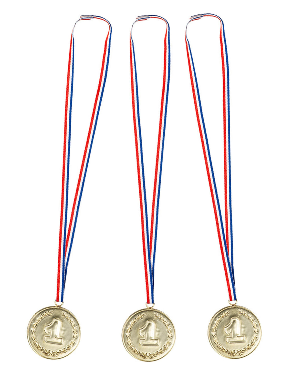 Lot de 3 médailles numéro 1 pour fête dorées avec ruban tricolore