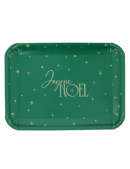 3 plateaux Joyeux Noël L'Intemporel en carton vert et or 35 x 25,5 cm