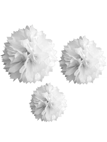 3 beli papir pompomi 20, 30 in 40 cm