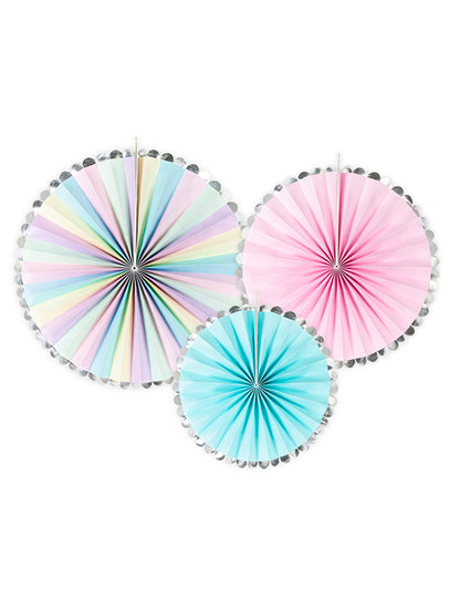 3 pastelne in srebrne dekorativne rozete 30, 25 in 21 cm