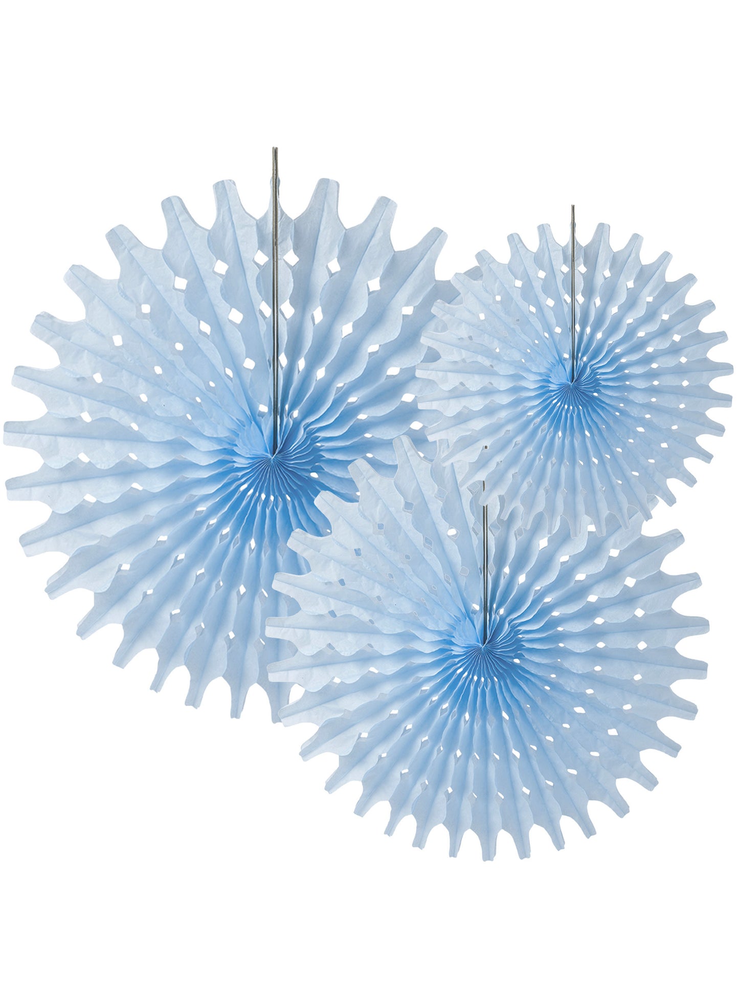 3 rozete v nebesno modrem papirju 20, 25 in 30 cm
