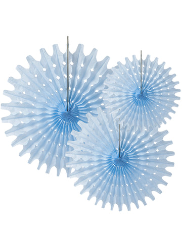 3 rozete v nebesno modrem papirju 20, 25 in 30 cm
