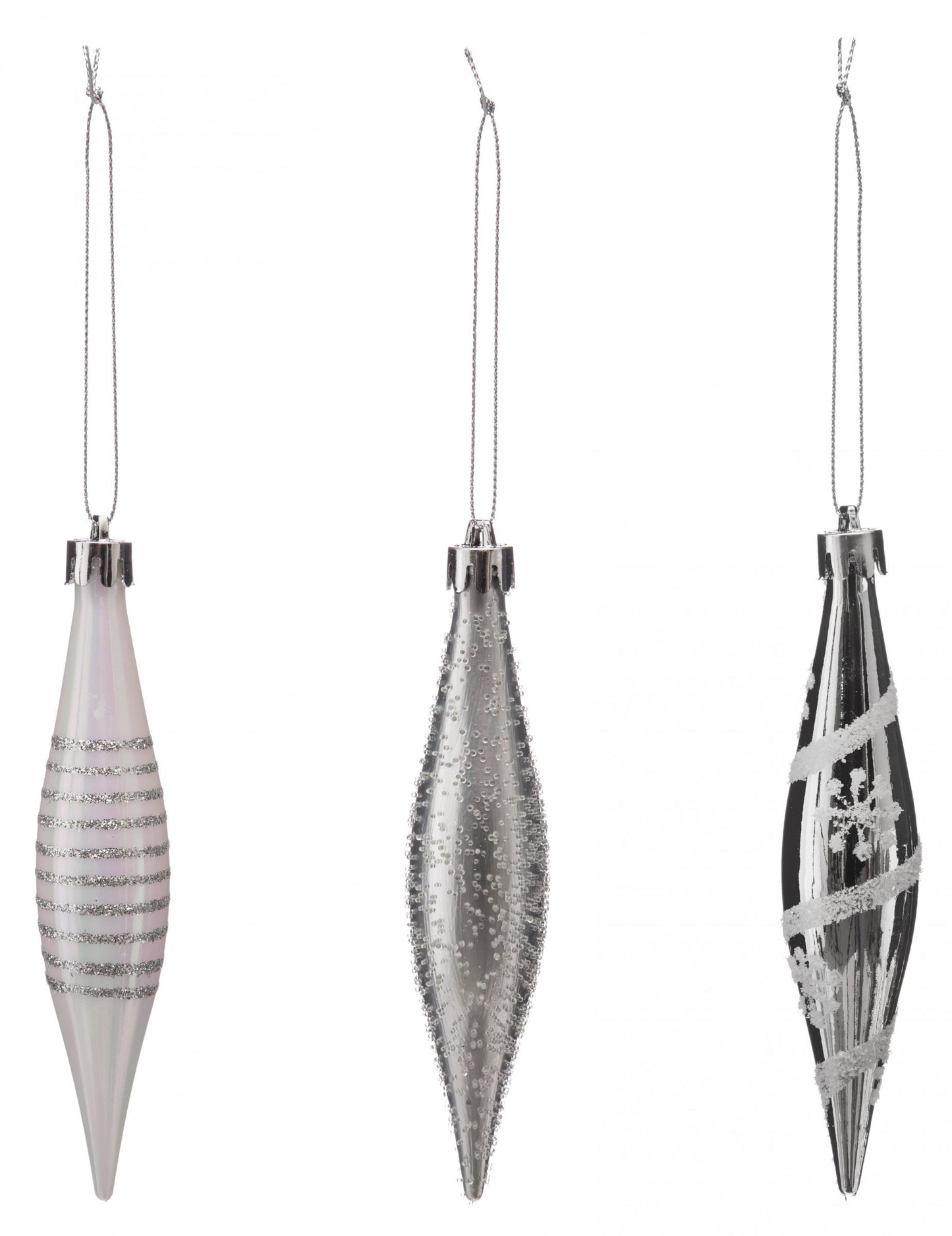 3 srebrne viseče lučke v obliki ledene sveče 15 cm bleščeče božično drevo