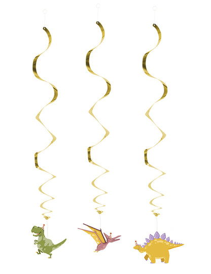 3 spiralne viseče luči Dino Party 85 cm zlata