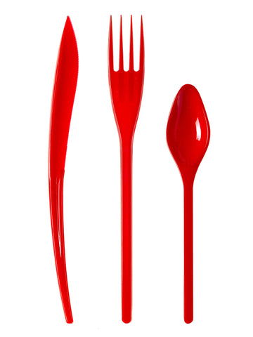 30 rdečih plastičnih jedilnih priborov - Premium 