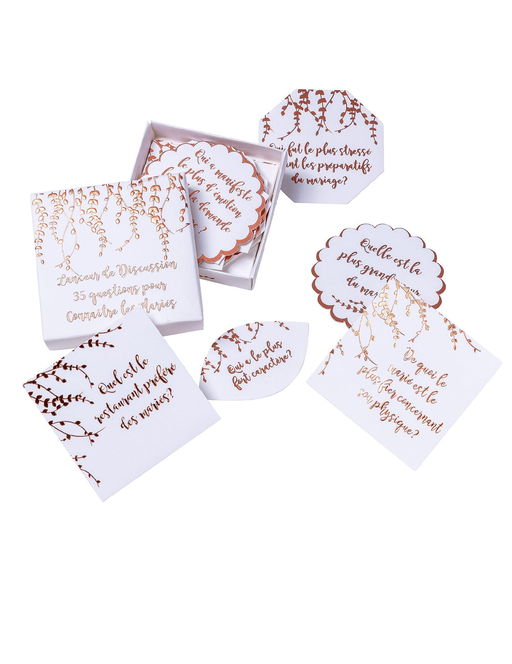 35 cartes lanceur de discussion végétal pour animation mariage rose gold