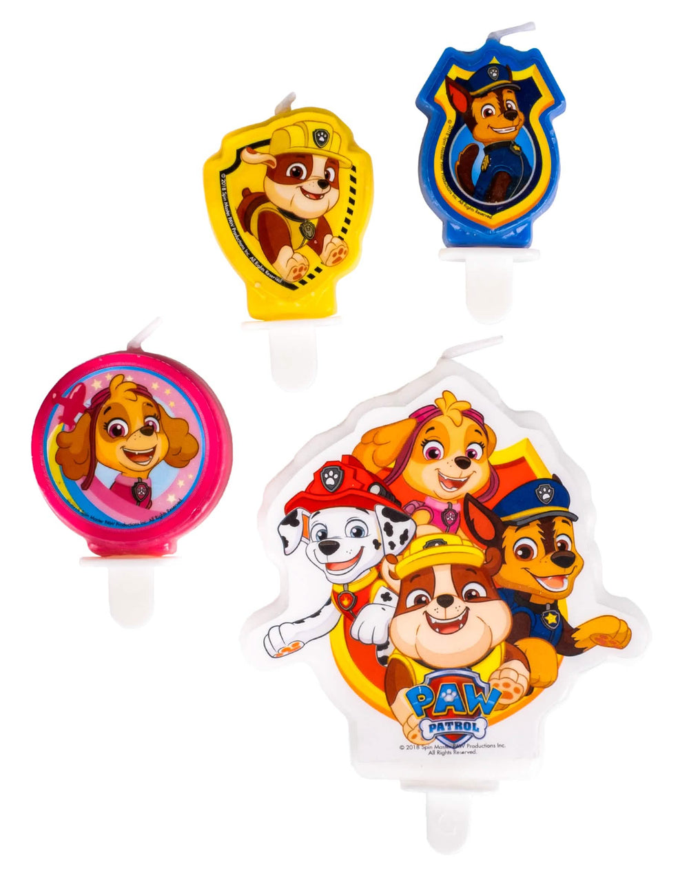 Komplet 4 rojstnodnevnih sveč Paw Patrol za otrok v več barvah s Chase, Marcus, Ruben in Stella
