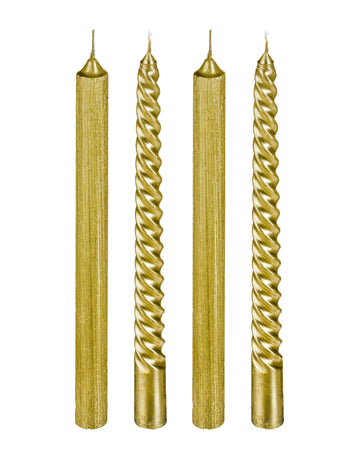 4 zlate in bleščeče sveče 25 cm zvit