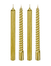 Bougies chandelles or et paillettes torsadées pour fête or