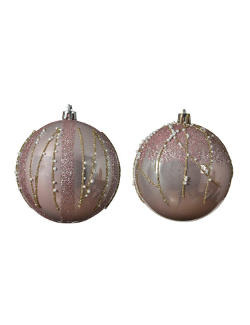 4 božične krogle z roza in zlatimi bleščicami 8 cm 