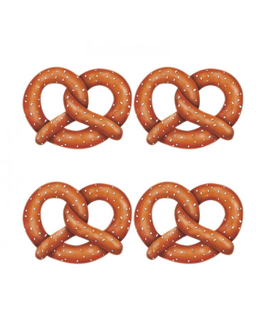4 découpes en carton bretzels pour fête de la bière marron et blanc