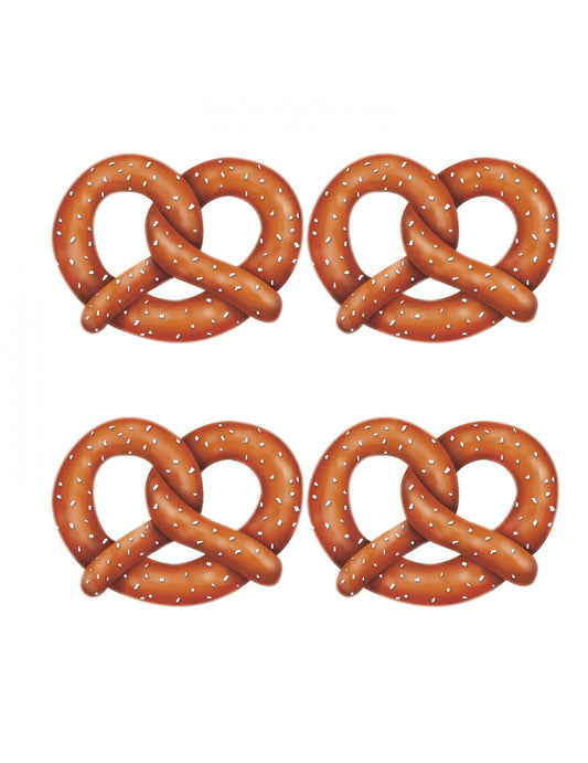4 découpes en carton bretzels pour fête de la bière marron et blanc