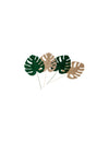 Feuilles tropicales pour décoration vert velours et doré à paillettes