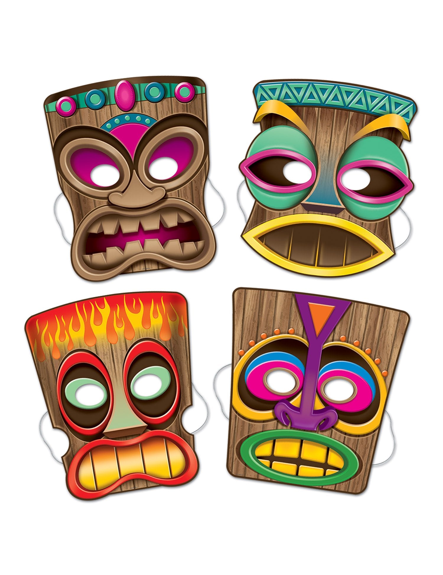 Set 4 Tiki mask za odrasle in otroke v večbarvnem kartonu