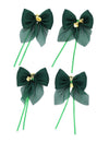 4 nœuds avec clochettes vert anglais et or 9 x 10 cm