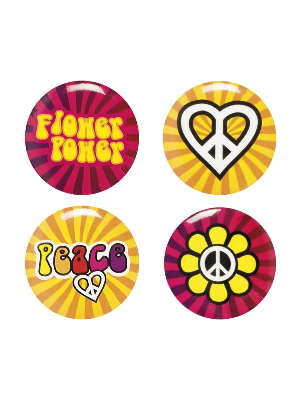 Komplet 4 pinsov Hippie Flower Power za odrasli, večbarvni