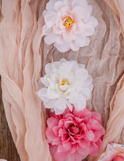 4 pivoines crème 9x9cm en tissu