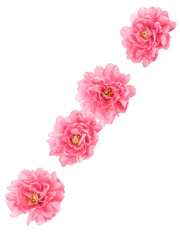 4 pivoines fuchsia 9x9cm en tissu pour décoration