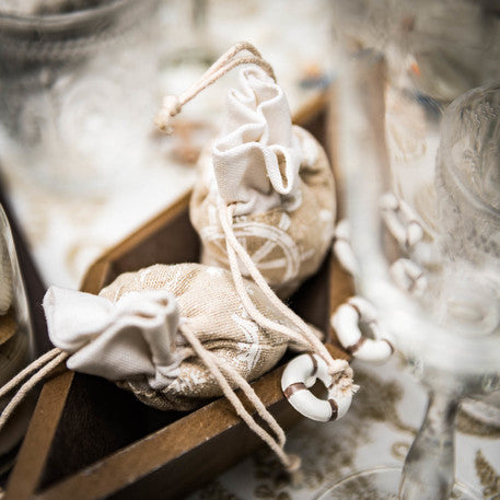 4 lanene vrečke z motivom sidra in krmila, bele, 8 x 10 cm morska tema